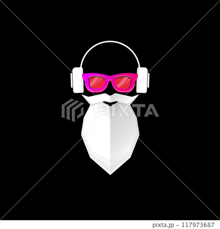 Christmas hipster poster for party or greeting card. Vector illustration. Santa Hipster Claus isolated on black background. vector merry Christmas paper style art design template 117973687