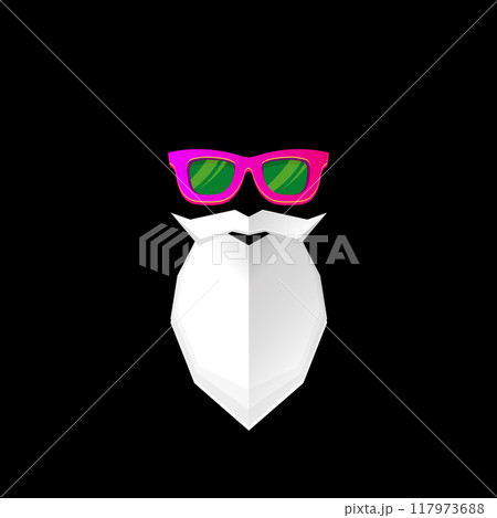 Christmas hipster poster for party or greeting card. Vector illustration. Santa Hipster Claus isolated on black background. vector merry Christmas paper style art design template 117973688