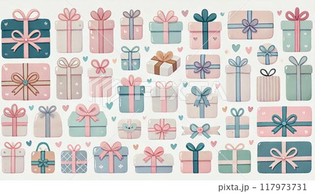 かわいいクリスマスのイラスト、ギフトボックスの背景素材 かわいいクリスマスのイラスト、ギフトボックスの背景素材 117973731