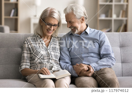 Older spouses enjoy reading a favorite book at home 117974012
