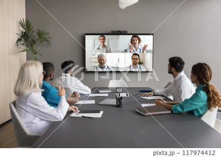Virtual meeting event of diverse medical internists professionals 117974412
