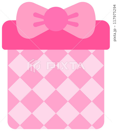 Kids hand drawn Birthday party cute pink gift box with ribbon bow 117975294
