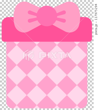 Kids hand drawn Birthday party cute pink gift box with ribbon bow 117975294