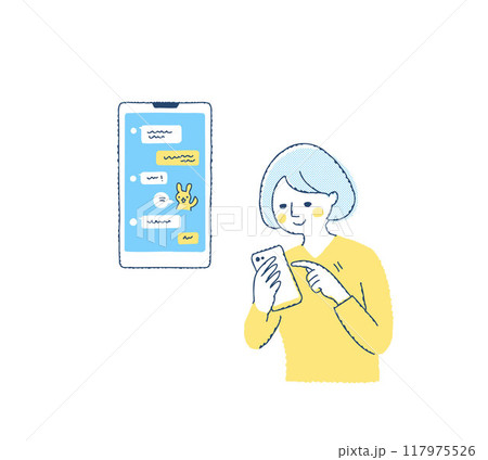 スマートフォンのメッセージアプリを使う女性 117975526