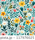 Spring delicate green floral seamless pattern. Generated by AI 117976025