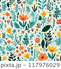 Spring delicate green floral seamless pattern. Generated by AI 117976029