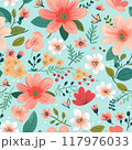 Spring delicate green floral seamless pattern. Generated by AI 117976033