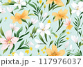 Spring delicate green floral seamless pattern. Generated by AI 117976037