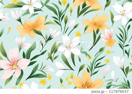 Spring delicate green floral seamless pattern. Generated by AI 117976037