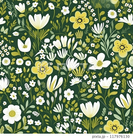 Spring delicate green floral seamless pattern. Generated by AI 117976130