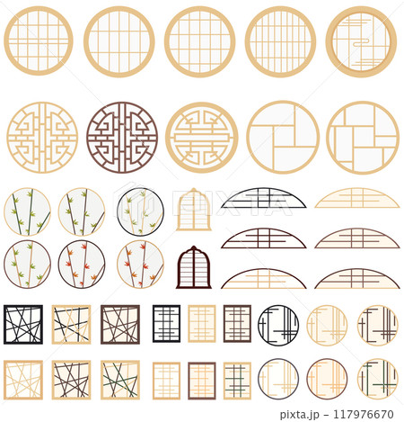 いろいろな形の障子イラストセット　ベクター　四角・丸型デザイン　和 117976670