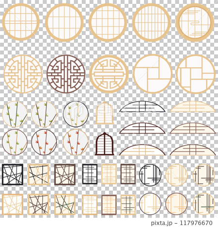 Various shapes of shoji screen illustration set Vector Square and round design Japanese style 117976670