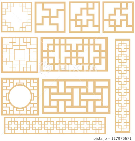 アジアン風の窓枠や家具に使われる文様・装飾のイラスト素材のセット ベクター アジアン風の窓枠や家具に使われる文様・装飾のイラスト素材のセット ベクター 117976671