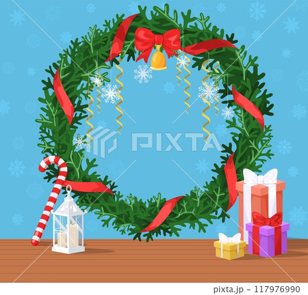 Christmas photo zone background with winter holiday decoration 117976990