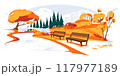 view of an empty autumn park. Urban landscape. Yellow and orange season. Vector flat illustration 117977189