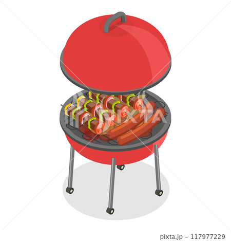 3D Isometric Flat Vector Illustration of Barbecue Cooking , BBQ Stove. Item 2 3D Isometric Flat Vector Illustration of Barbecue Cooking , BBQ Stove. Item 2 117977229