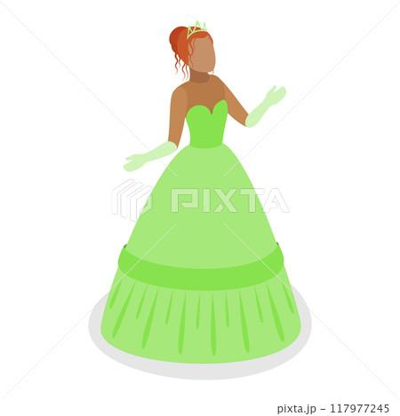 3D Isometric Flat Vector Set of Princess Characters, Beautiful Girlish Dress. Item 2 117977245