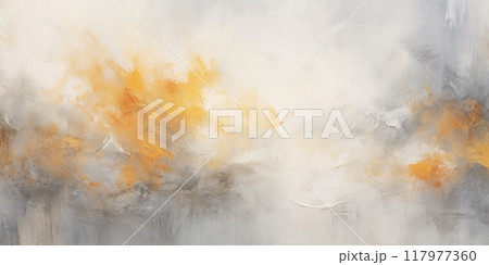 Abstract background with textured gradient soft pastel grey, yellow and white with distressed paint strokes on canvas 117977360