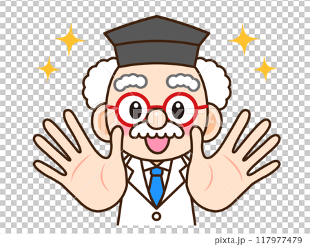 手を洗って清潔で綺麗な手に喜ぶ博士のイラスト素材2 手を洗って清潔で綺麗な手に喜ぶ博士のイラスト素材2 117977479