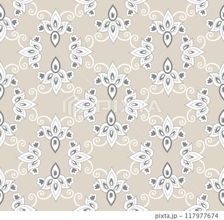 Arabesque floral seamless pattern. Flourish ornamental texture in damask asian style. 117977674