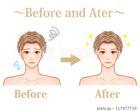 メンズエステで綺麗になったイケメン大人男性のビフォーアフターのイラスト素材 メンズエステで綺麗になったイケメン大人男性のビフォーアフターのイラスト素材 117977710