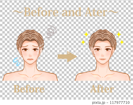 メンズエステで綺麗になったイケメン大人男性のビフォーアフターのイラスト素材 メンズエステで綺麗になったイケメン大人男性のビフォーアフターのイラスト素材 117977710