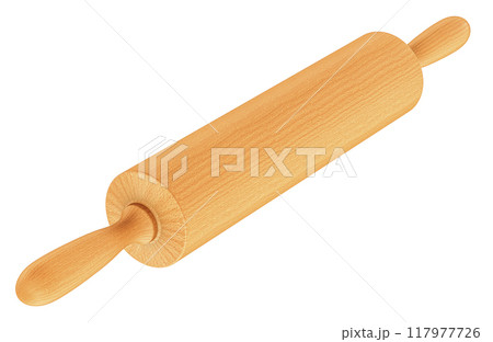 Kitchen Wood Roller. Wooden rolling pin, 3D rendering 117977726