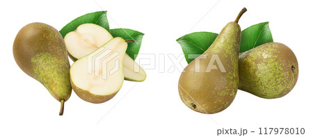Green conference pear isolated on white background with full depth of field Green conference pear isolated on white background with full depth of field 117978010