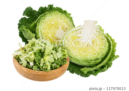 Savoy cabbage half isolated on white background with  full depth of field 117978013