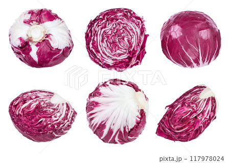 Fresh red radicchio salad isolated on white background with  full depth of field. Top view. Flat lay 117978024