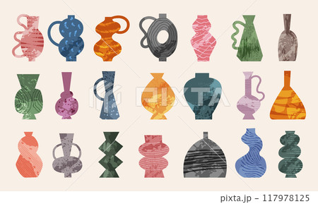 Decorative vase. Ceramic pottery collection in flat style design recent vector handmade vase or clay potters 117978125