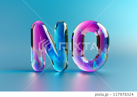 3D No text in vibrant gradient glass against a blue background. Shiny, iridescent typography with a futuristic look. Perfect for bold, abstract digital designs 117978324