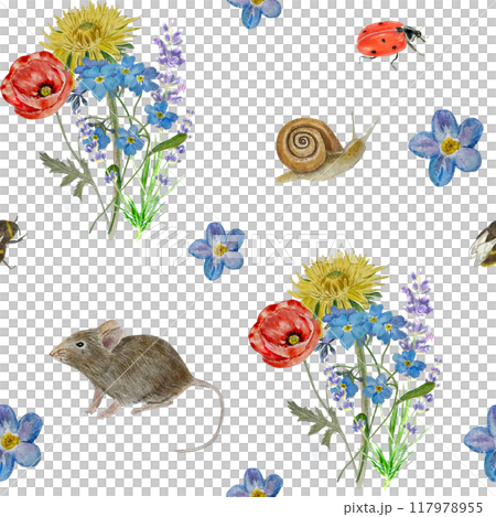 Watercolor seamless pattern. Illustration with red poppies and leaves on white background. Botanical texture, paper 117978955