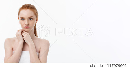 Beautiful woman female skin care healthy hair and skin close up face beauty portrait. Beautiful woman female skin care healthy hair and skin close up face beauty portrait. 117979662