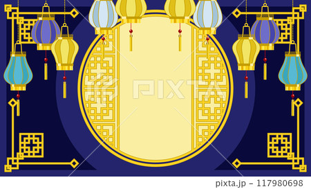 中華風ランタンと満月のイメージ 117980698