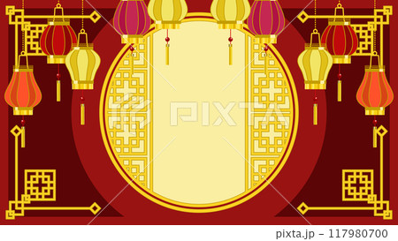 中華風ランタンと満月のイメージ 中華風ランタンと満月のイメージ 117980700