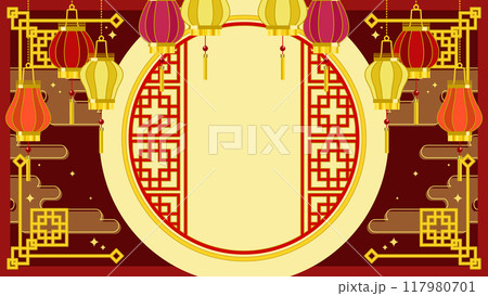 中華風ランタンと満月のイメージ 中華風ランタンと満月のイメージ 117980701