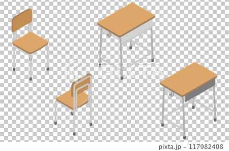 Isometric illustration: school desk and chair set 117982408