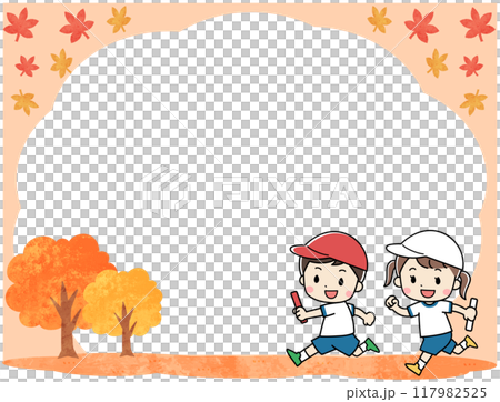 Illustration frame material of autumn leaves and children running Illustration frame material of autumn leaves and children running 117982525