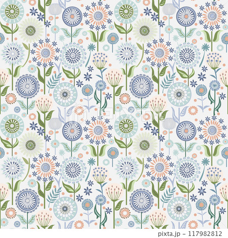 delicate dandelion flowers on a white background. seamless pattern 117982812