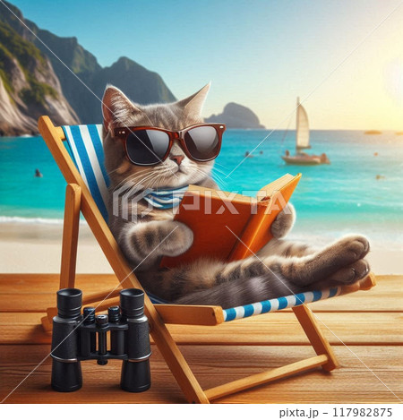 夏の日差しの中でくつろぐ猫 117982875