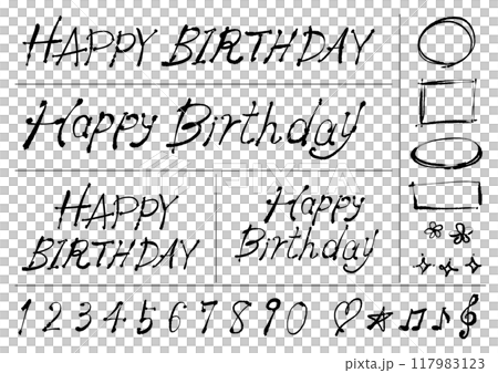HAPPY BIRTHDAYの手書き文字および数字のセット-黒のイラスト素材