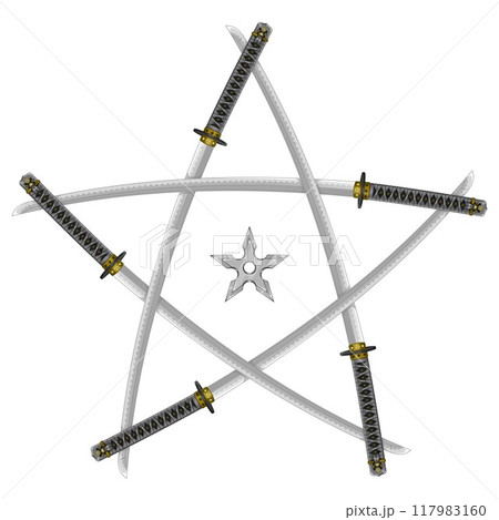 Katanas with shuriken forming a star Katanas with shuriken forming a star 117983160