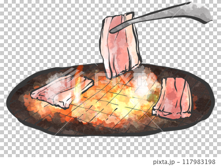 用鉗子烤肉的手寫畫筆繪畫風格插圖 用鉗子烤肉的手寫畫筆繪畫風格插圖 117983198