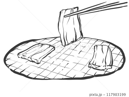 箸で焼き肉の手書き筆絵風イラスト 117983199