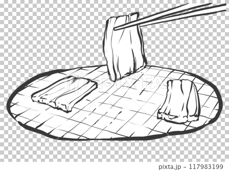 箸で焼き肉の手書き筆絵風イラスト 117983199