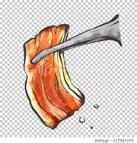 用鉗子烤肉的手寫畫筆繪畫風格插圖 用鉗子烤肉的手寫畫筆繪畫風格插圖 117983204