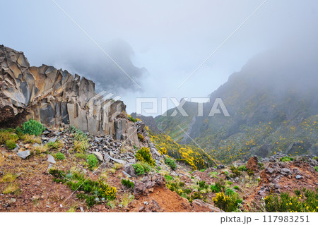 View near Pico do Arieiro, Portugal in clouds 117983251