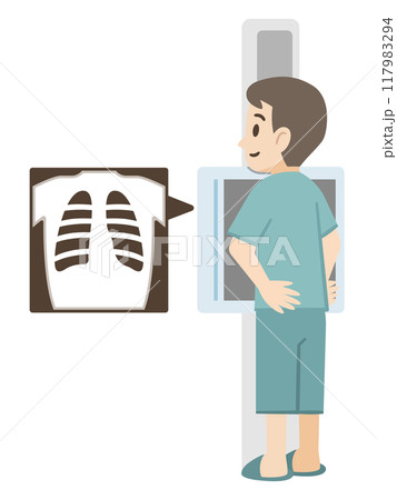 胸部レントゲン検査をする男性のイラスト 117983294
