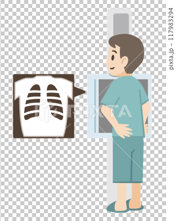 胸部レントゲン検査をする男性のイラスト 117983294